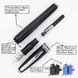 Monteverde USA Aldo Domani Italia Fountain Pen Matte Black – Medium Nib – Free Ink Bottle, Converter & Cartridges – JoWo German Nib – Gift-Boxed Executive Pen