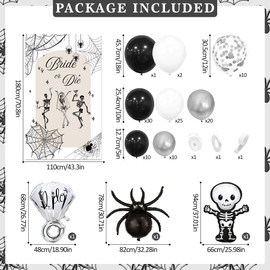 114PCS Bride or Die Bachelorette Party Decorations - Black and Silver Bachelorette Party Decorations Include Bride or Die Backdrop, Black and Silver Balloons, Bridal Shower Engagement Wedding Supplies