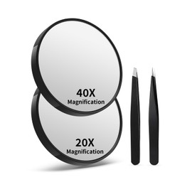 Macaki Macaki 20X&40X Magnifying Mirrors with Suction Cups and 2 Tweezers Set3.5 inches Magnified Makeup Mirror, Black, 2PCS