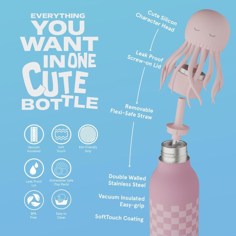 asobu Bestie Jelly Fish Water Bottle, Cute Collectible Character, BPA