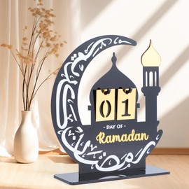 Ramadan Countdown Calendar, Acrylic Eid Ramadan Mubarak Advent Countdown Calendar Craft Ornament Eid Calendar Decorations for Home Kids Gifts (B413)