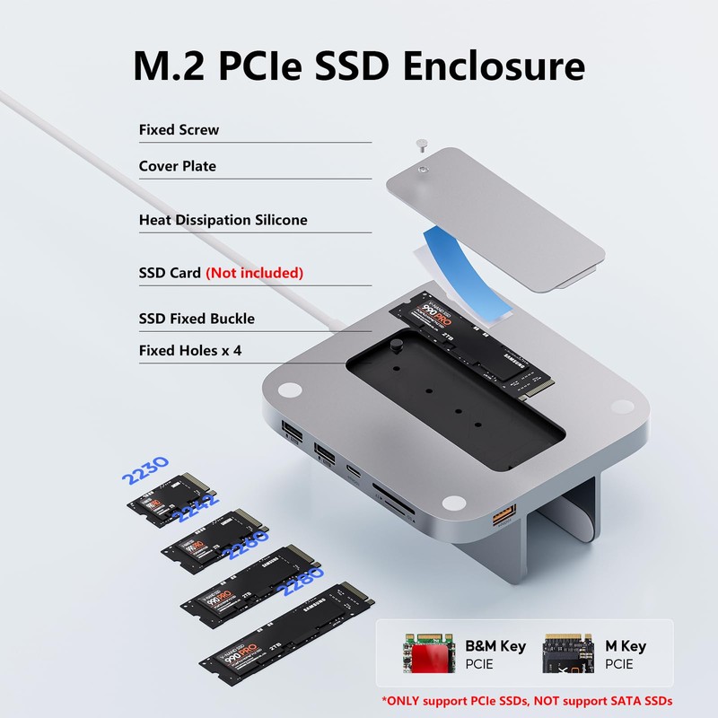 PULWTOP USB-C Stand Hub with SSD Enclosure for Mac Mini,