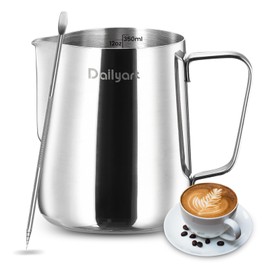 Milk Frothing Pitcher, Dailyart 12oz/350ml Milk Frother Cup 304 Stainless Steel Milk Steamer Cup with Scale, Espresso Machine Accessories, Milk Pitcher with Art Pen for Cappuccino Coffee Latte Art