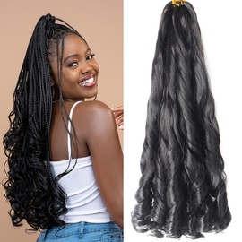 Datanala French Curl Braiding Hair 22 Inch 8 Pack/Lot Loose Wavy Spiral Curl Braids Crochet Hair Deep Wave Synthetic Extensions Pre Stretched Bouncy Braiding Hair (22 inch, 1B#)