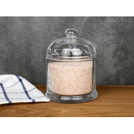 Thick Glass Salt Cellar with Stainless Steel Spoon, Clear Container for Kosher Salt, Sea Salt, Himalayan Salt, Sugar and Pepper, Heavyweight Spices Jar, 10 oz