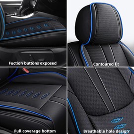 Leather Seat Covers for Honda CRV 2007-2024 2025,Premium Car Seat Covers Front Set,Waterproof Car Seat Protectors with Airbag,Comfort Interior Cover Seats for Cars(Black+Blue)