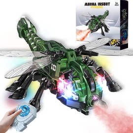 GAIETYDIY RC Dragonfly Robot Toy with 2.4GHz Remote, Lights, Music & Spray - Realistic Dragonfly Gift for Kids, Perfect for Holidays, Parties & Pranks, Green