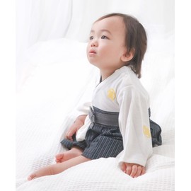 Kyoetsu Hakama Rompers, Girls, Boys, Baby, Hakama, Coverall, Romper, White stripe, 90