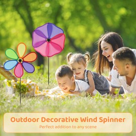 6 Pack Flower Wind Spinners, Rainbow Garden Wind Spinners, 3D Flower Pinwheels Toys, 10.4 Inches Colorful Cloth Windmills Outdoor Decor for Lawns, Yard Parties, Weddings