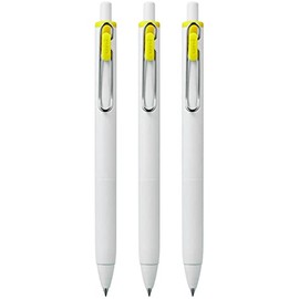 Uni-Ball UMN-S-05 Gel Rollerball Pen 0.5mm Tip White Barrel Yellow Ink Pack of 3