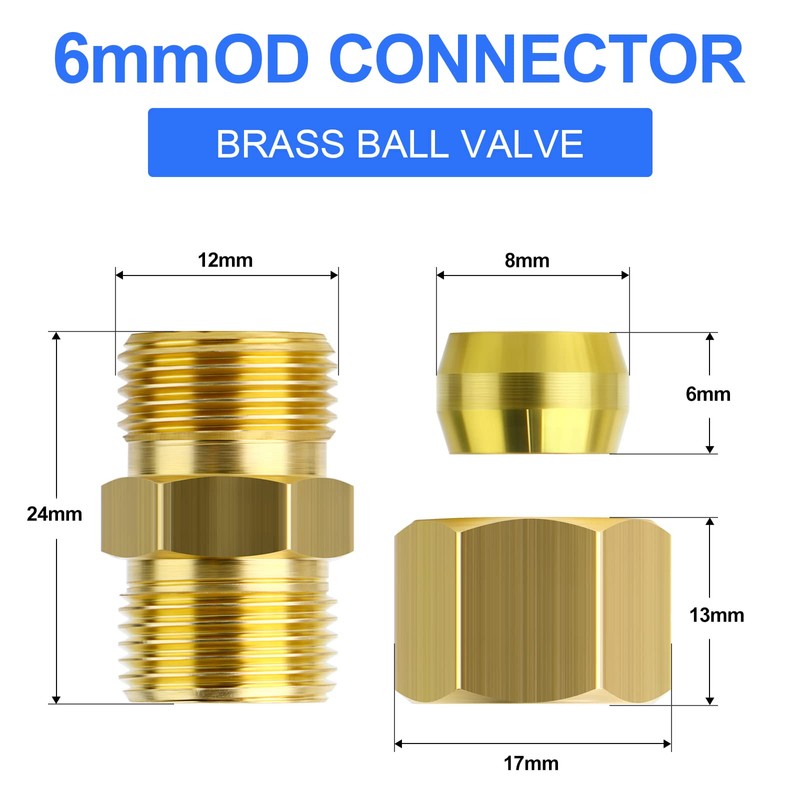 ERGAOBOY 5 Pcs 6mm OD x 6mm OD Brass Compression