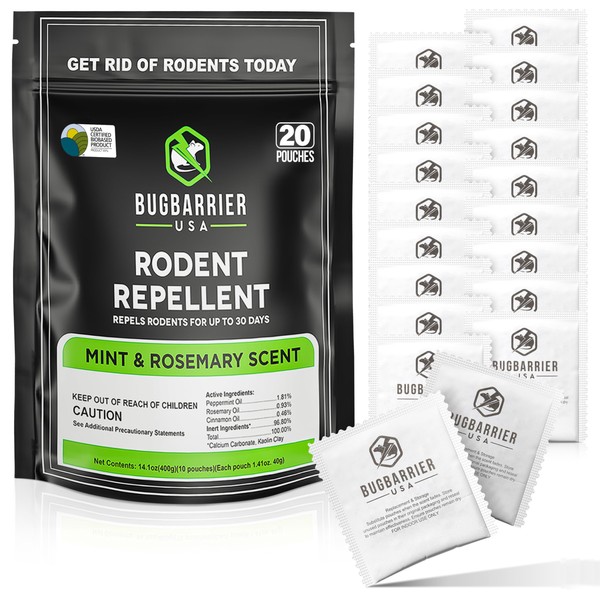 BugBarrier's Extra-Strength Mouse Repellent Pouches, USDA 99% Biobased, Peppermint &