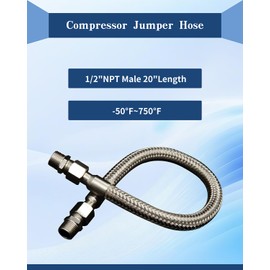 Industrial Grade Compressor Jumper Hose Both Sides Fittings Rotate Freely 1/2" NPT Male x 20" Length, 750°F，450 PSI Flexible Whole body Stainless Steel Metal Hose