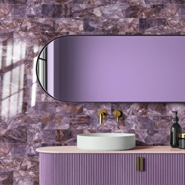 16-Pack Peel and Stick Backsplash Marble Wall Tiles, Waterproof 4" x 8" Glossy Imitation Fantasy Purple Marble, PVC Shower Wall Panels for Interior Wall Decor; Tile for Kitchen, Bathroom & Fireplace