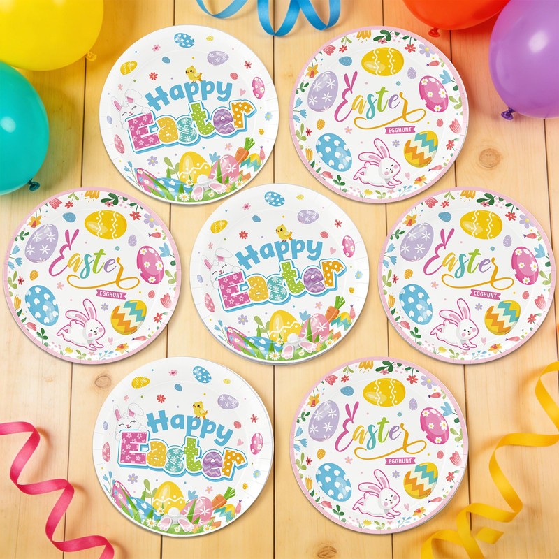 Easter Paper Plates Colorful Eggs Bunny Dessert Plates for Spring