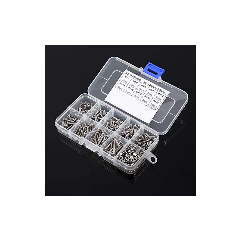 340pcs Tornillos Tuercas Pernos M3 Tornillos Tornillos de Acero Inoxidable