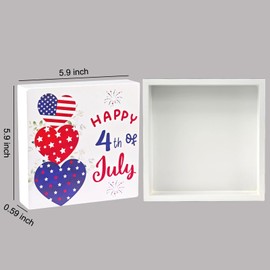 4th of July Decorations Patriotic Table Decor Red White and Blue Decorations for Home Fourth of July Room Heart Wooden Sign 5.9 x 5.9 Inch