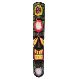 WorldBazzar 40'' HAND CARVED WELCOME 3 TRIPLE HIBISCUS FLOWER POLYNESIAN HAWAIIAN TIKI STYLE MASK SCRATCH & DENT|||, Brown, Pink, White, Red, Yellow, Orange