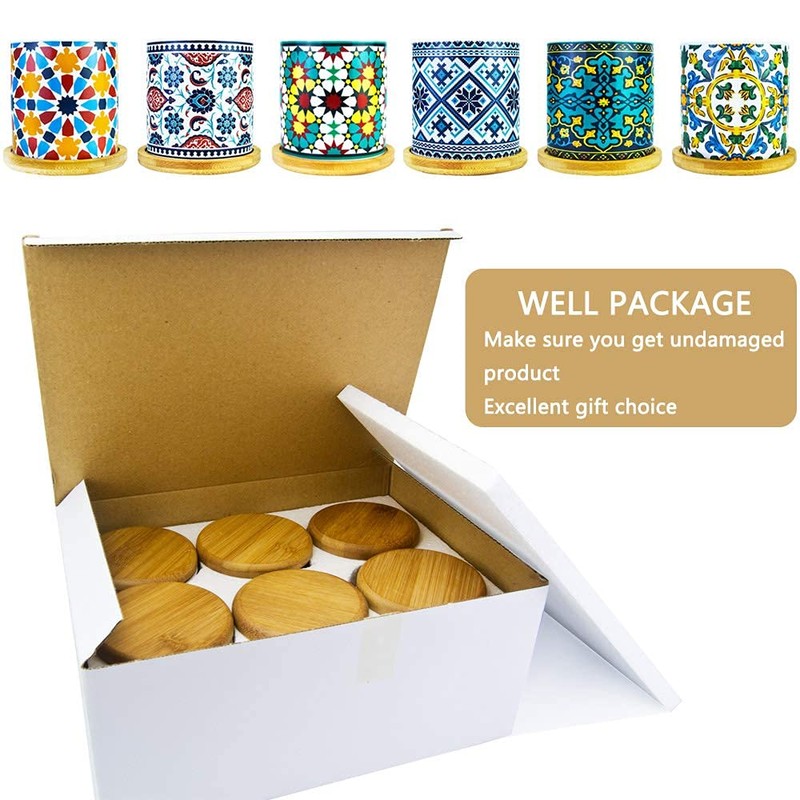 Ascrafter 6 Pack Mandala Succulent Plant Pot with Bamboo Trays,