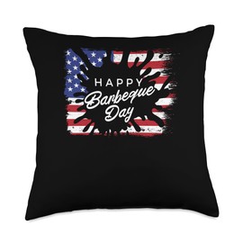 Patriotic American Flag Grill Barbecue Apparel Happy Barbecue Day American Flag Throw Pillow, 18x18, Multicolor