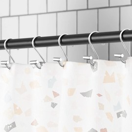 Shower Curtain Hooks Rings,Set of 24 Rustproof Metal Shower Hooks for Shower Curtain,S Shaped Silver Shower Curtain Rings for Bathroom,T-Bar Decorative Shower Hooks Hangers for Shower Curtain Rod