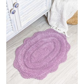 Chardin home Lavender Crochet Bathrug, 100% Cotton Oval bathmat with artisanally Handcrafted Crochet Border, 24x40 Inch, Large Rug, Perfect for Master bathrooms, bathtubs, Bedside, Nursery.