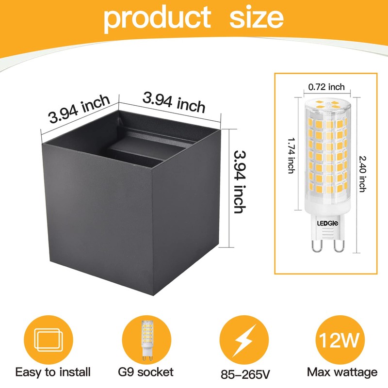 2 Pcs Outdoor Wall Lights Exterior/Interior G9 Wall Sconces Up