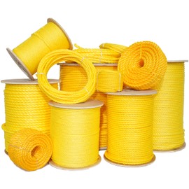 LILBURN ROPE CO. Twisted 3-Strand Yellow Polypropylene Utility Rope - 3/8" x 50 Feet - Lightweight & Heavy Duty for DIY Projects, Marine, Commercial Use, Barrier Rope