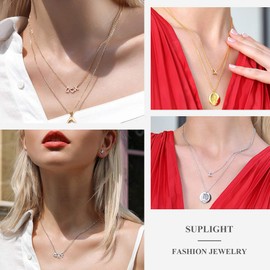Suplight Women's Necklace Jewellery DIY Letters A - Z Charms Clavicle Chain 925 Silver / 18k Gold-plated Rose Gold Initial Pendant 45 cm 1.5 mm Rolo Chain Minimalist Jewellery Accessory with Gift Box, E
