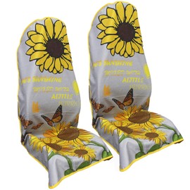 Hirritale Waterproof Car Seat Cover for Front Seats, Protector for Cars SUVs Trucks, Sweat Towel Seat Covers Bucket for Gym,Workout,Beach,Hiking,Running and Swimming (Sun Flower, 2PCS)