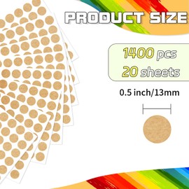 Starboling Kraft Paper Dot Stickers, Round Color Coding Labels, 1/2 Inch, 1400pcs