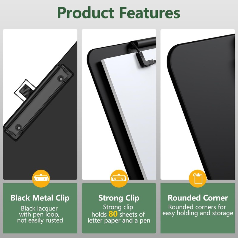 Juvealoe Black Clipboard with Pen Holder, 8.5 x 11 Plastic