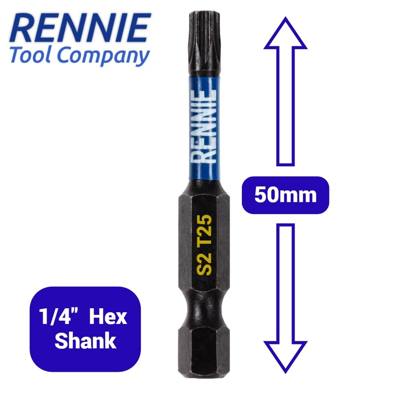 5 x Rennie Tools T25 TX25 Impact Screwdriver Driver Bits