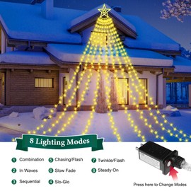Christmas Decorations Star String Lights, 350 LED 16.4ft Outdoor Christmas Tree Lights with Topper Star, 8 Lighting Modes & Timer Waterproof Fairy Twinkle Lights for Xmas New Year Party Holiday