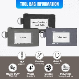Luxadar Premium Small Tool Pouch Bags with Zipper YKK Durability - Heavy Duty - Anti Tear - Water-Resistant - Name Tags, Multipurpose Small Tool Bags, 3 Colors (3" X 5.6")