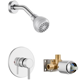 GBBNE Shower Faucet and Head Set,with Rough-in Valve,Shower Trim Kit System Fixtures Complete,Single-Handle,Polish Chrome
