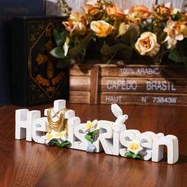 Maitys He is Risen Table Top Decoration Easter Resin Table Sign Cross Dove Flowers Easter Table Decor Easter Centerpieces for Table Top Easter Decorations for Home Dining Room Spring (White)