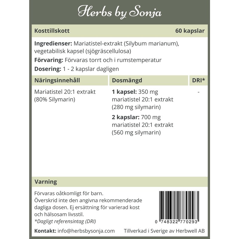 Herbs by Sonja - Milk Thistle 350 mg * 60