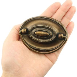ZAAWUUT 4 Pcs Antique Brass Drawer Pull Handles Furniture Dresser Oval Hanging Swing Handles for Bar Cabinet Knob