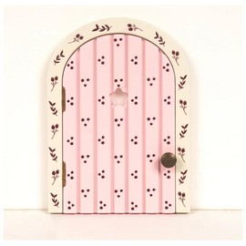 Wooden Fairy Door, Pink with Floral Design, 8 Inch Decorative Door for Wall or Garden