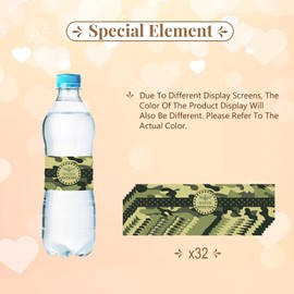 32PCS Camouflage Water Bottle Labels, Army Military Water Bottle Stickers for Boy, Army Camouflage Birthday Water Bottle Wrappers, Military Themed Party Decoration