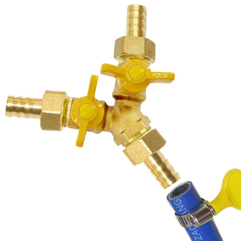 BesNPT Brass 3 Way Shut Off Valve 1/2" Hose Barb