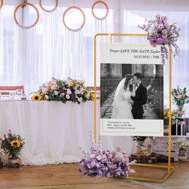 Archimas Elegant Wedding Sign Holder, Adjustable Welcome to Our Wedding Sign Stand, 69"x31"x20" Heavy Duty Easel Stand for Signs and Poster with 8 Leather Straps, Wedding Seating Chart Stand (Gold)
