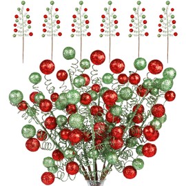 Viryfite 8 Pack Artificial Christmas Tree Picks Sprays 16.5Inch Christmas Ornaments Glitter Ball Picks Christmas Tree Topper for Xmas Tree Wreath Wedding Vase Holiday Home Decor