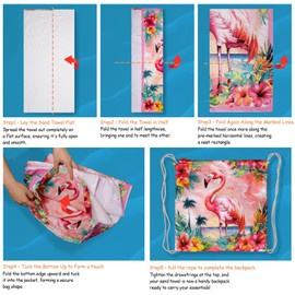 GAIIIIYOU Summer Pink Beach Towel Backpack Bird Printed Drawstring Bag for Women Holiday Travel Picnic