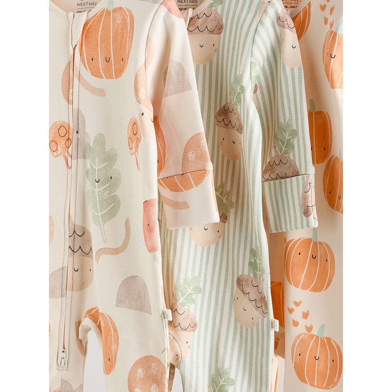 NEXT Footless Pyjamas with Two Way Zip, Pack of 3,