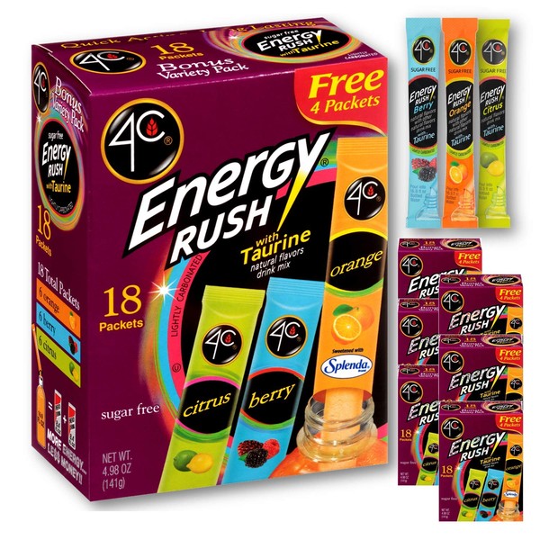 4C Energy Rush Stix | Single Serve Water Flavoring Packets | Sugar Free, with Taurine | On the Go Bundle (Variety Pack - 6pk)