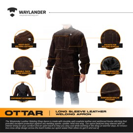 Waylander OTTAR Heavy-Duty Leather Welding Apron with Long Sleeves – Flame-Resistant Protection for Welders, Blacksmiths