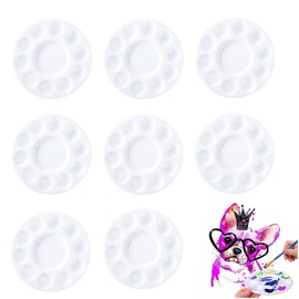 Granmagazz 8 PCS Round Paint Palette, Watercolor Palette, Oil Paint Palette, Back to School Gifts for Students, Wet Palette Paint Tray Palette, Plastic, White, Minimalistic Round, 16 cm