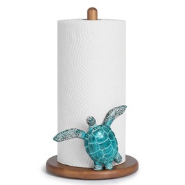 Turtle Paper Towel Holder - Coastal Decor for Home Ocean Decor Beach House Beachy Themed, Sea Turtle Gifts for Women, Cute Decorative Paper Towel Holder Stand Countertop Kitchen Nautical Teal Wood